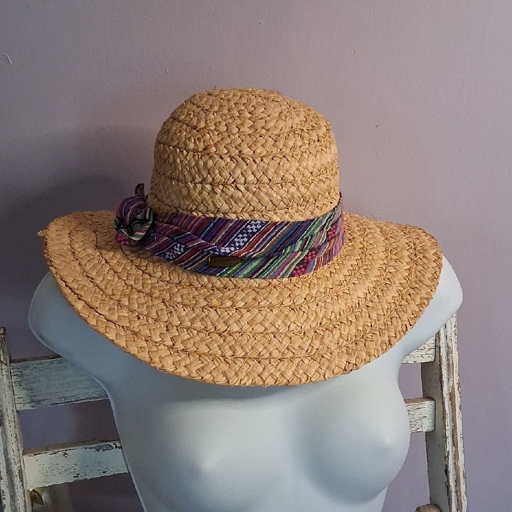 Capelli of New York Natural Straw Sun Hat with Multicolor Fabric Band SOLD